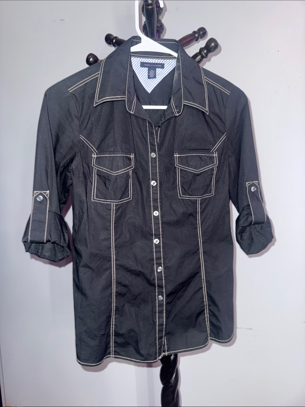 Tommy Hilfiger Black Button-Down Shirt with Contrast Stitching 3.1T